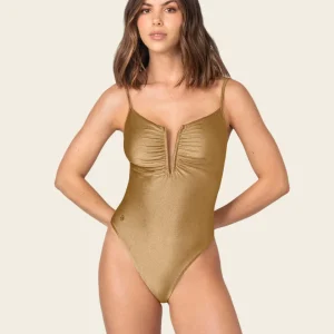 Traje de baño entero con escote en Vprofundo y detalle drapeado