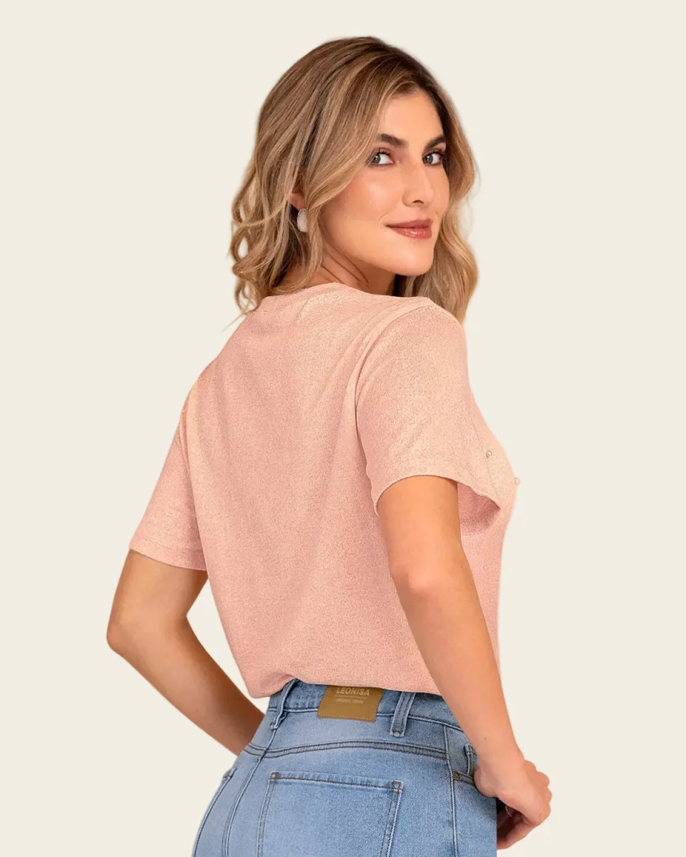 Camiseta manga corta con apliques de perlas - Imagen 3