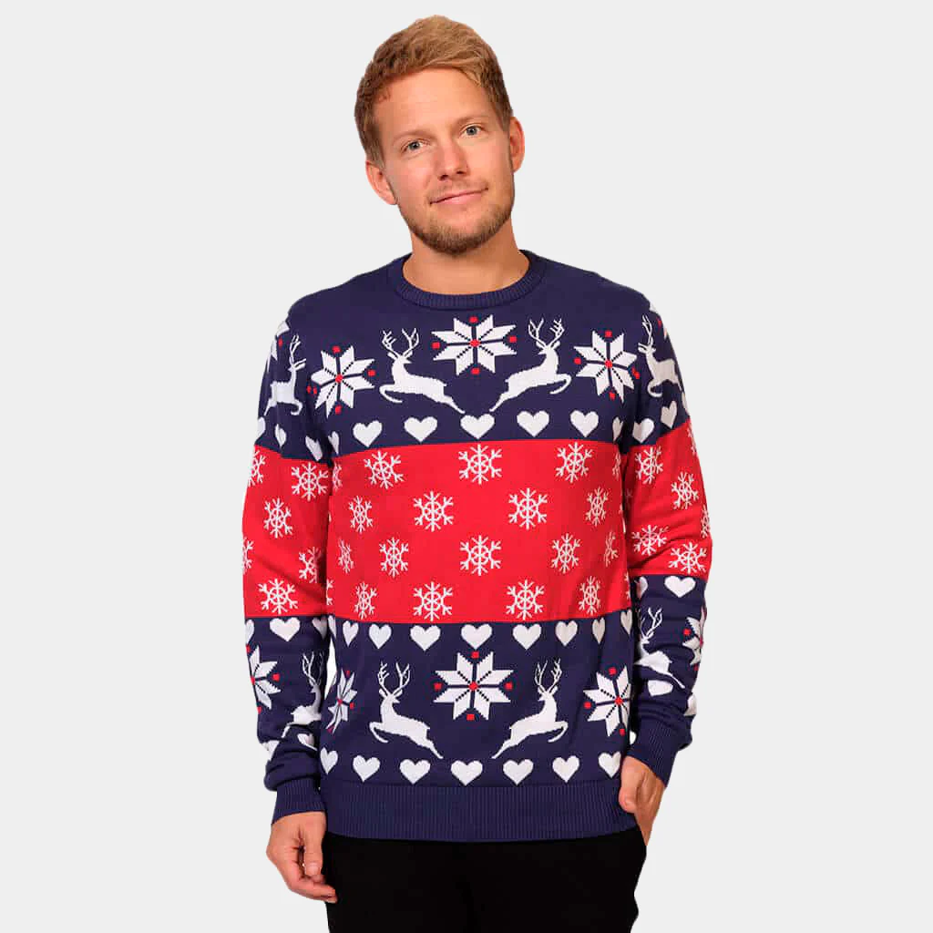 Jersey de Navidad Parejas Renos y Corazones Azul y Rojo - Imagen 5
