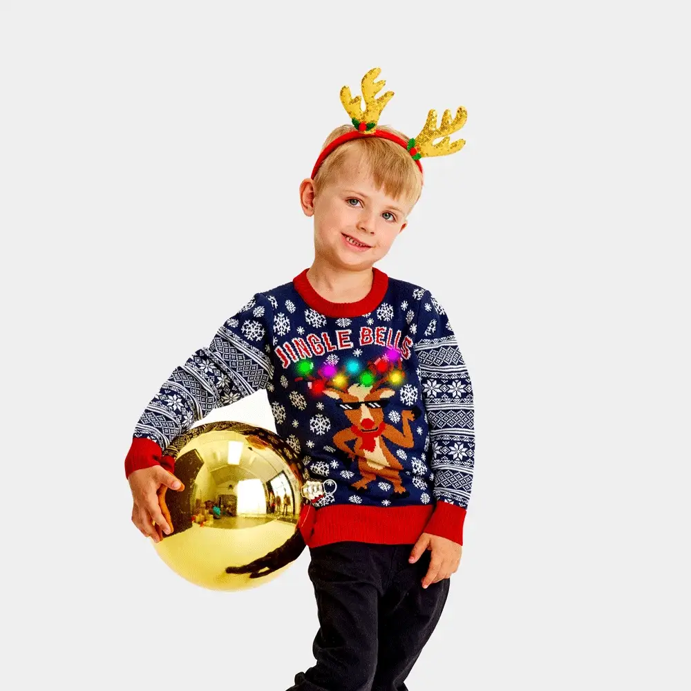 Jersey de Navidad con Luces LED para Niña y Niño Jingle Bells