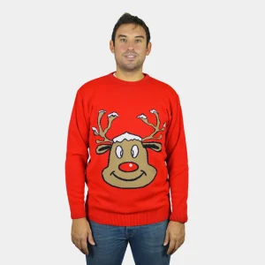 Jersey de Navidad para Hombre Reno Sonriente Rojo